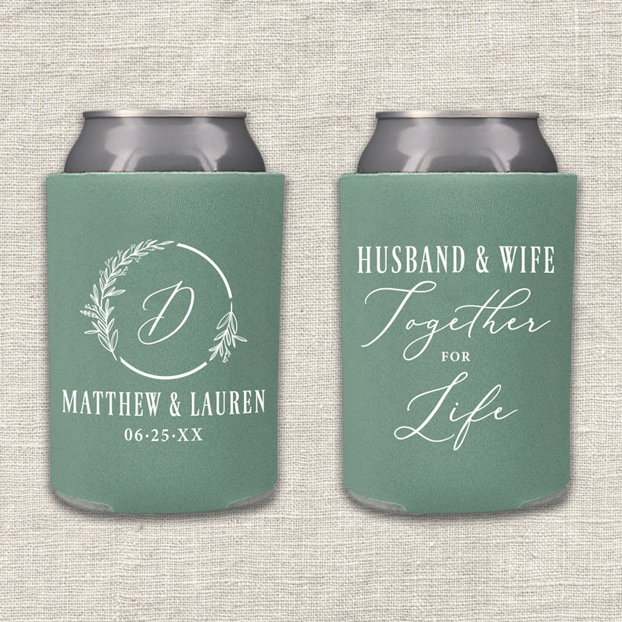 Husband and Wife Together for Life Wedding Koozies