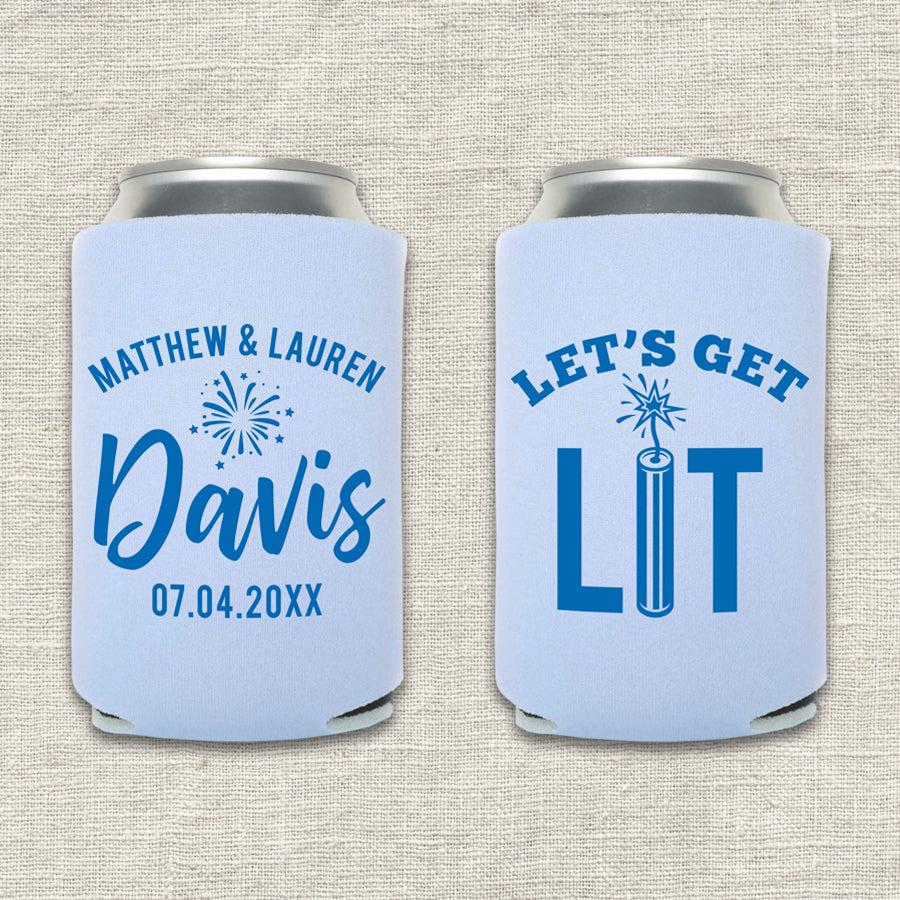 Let's Get Lit 4th of July Wedding Koozies