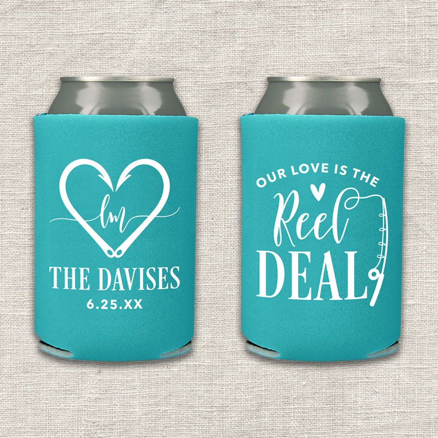 Our Love Is the Reel Deal Fishing Wedding Koozie
