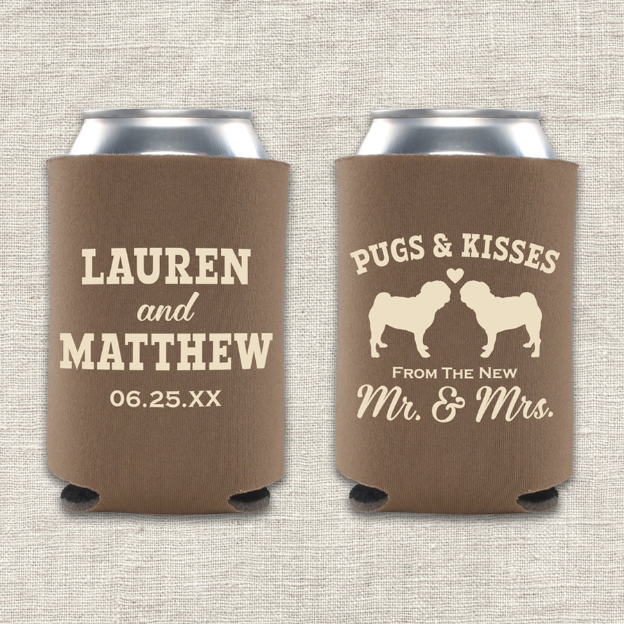 Pugs and Kisses from the New Mr. and Mrs. Dog Wedding Koozie