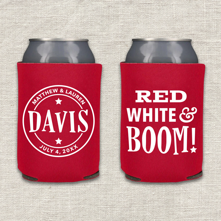 Red, White, and Boom 4th of July Wedding Koozie