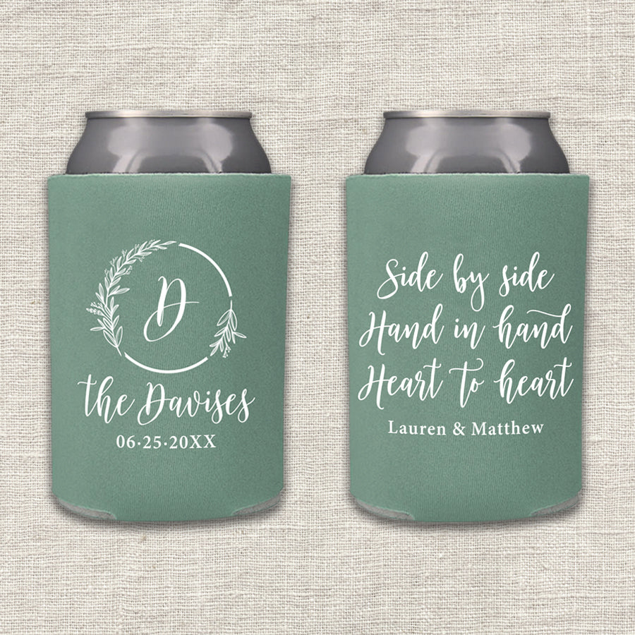 Side by Side, Hand in Hand, Heart to Heart Wedding Koozie