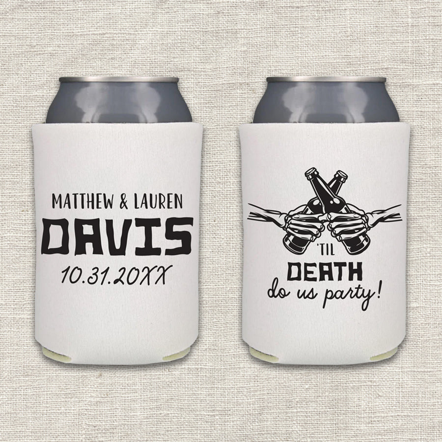'Til Death Do Us Party Skeleton Halloween Wedding Koozie