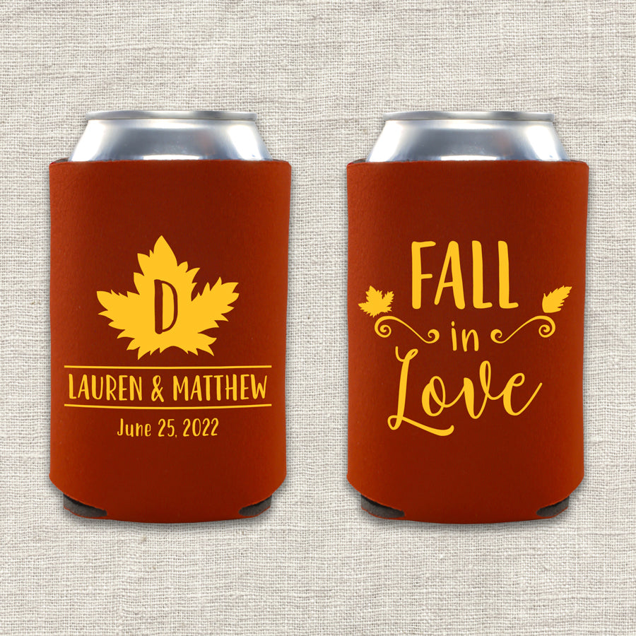 Fall in Love Autumn Wedding Koozie
