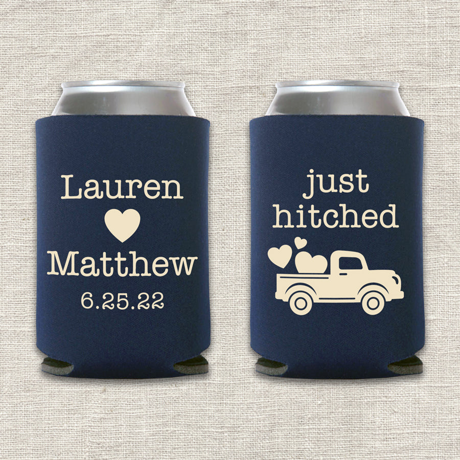 Just Hitched Truck Wedding Koozie