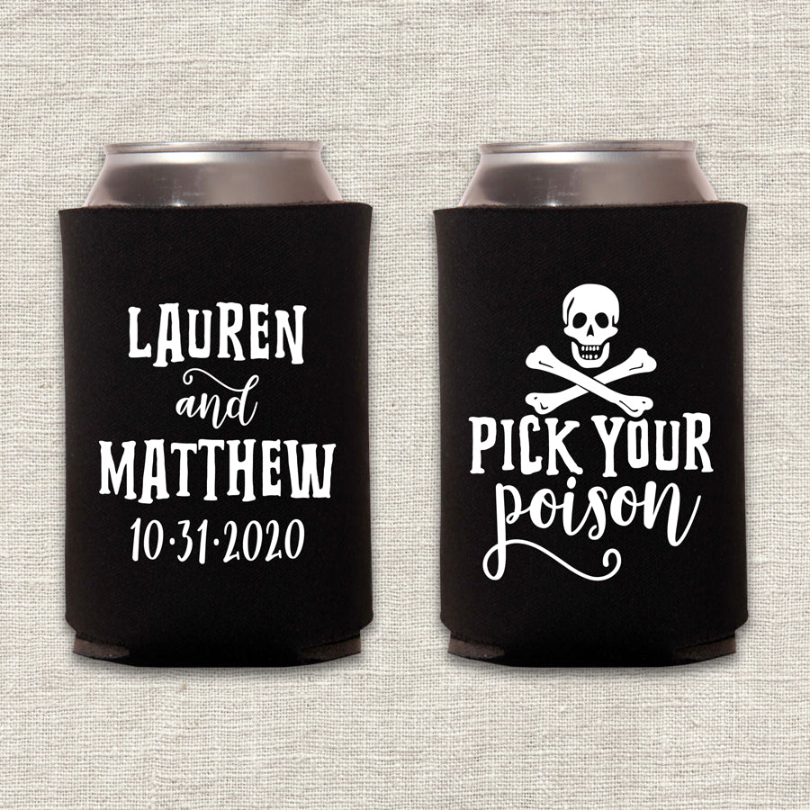 Pick Your Poison Halloween Wedding Koozie