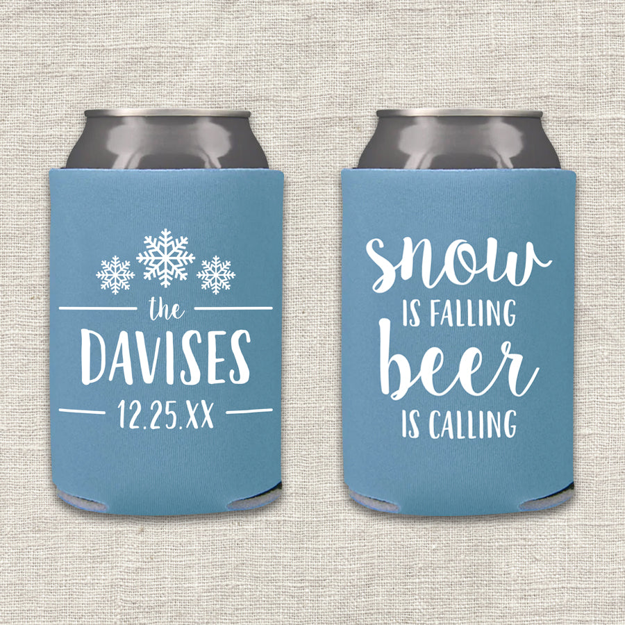 Snow Is Falling, Beer Is Calling Winter Wedding Koozie