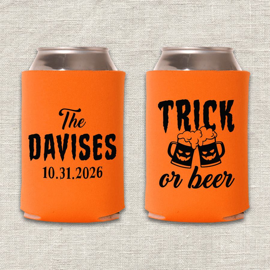 Trick or Beer Halloween Wedding Koozie