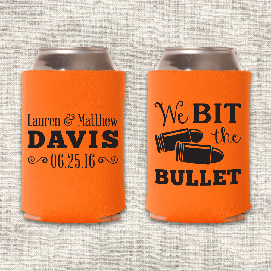 We Bit the Bullet Hunting Wedding Koozie