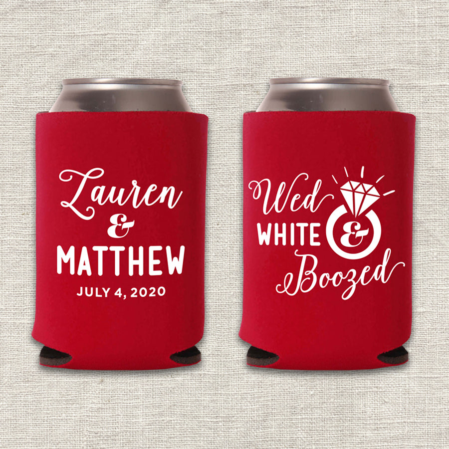 Wed, White & Boozed 4th of July Wedding Koozie