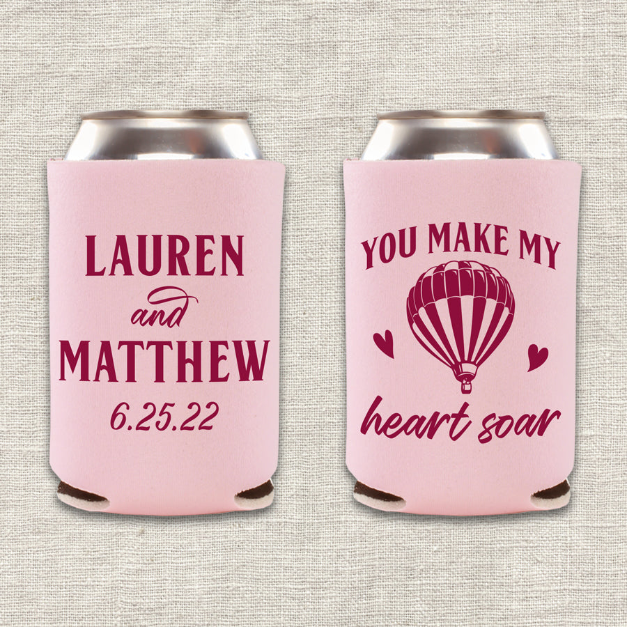 You Make My Heart Soar Hot Air Balloon Wedding Koozie