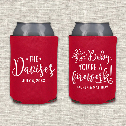 Baby, You're A Firework 4th of July Wedding Koozie