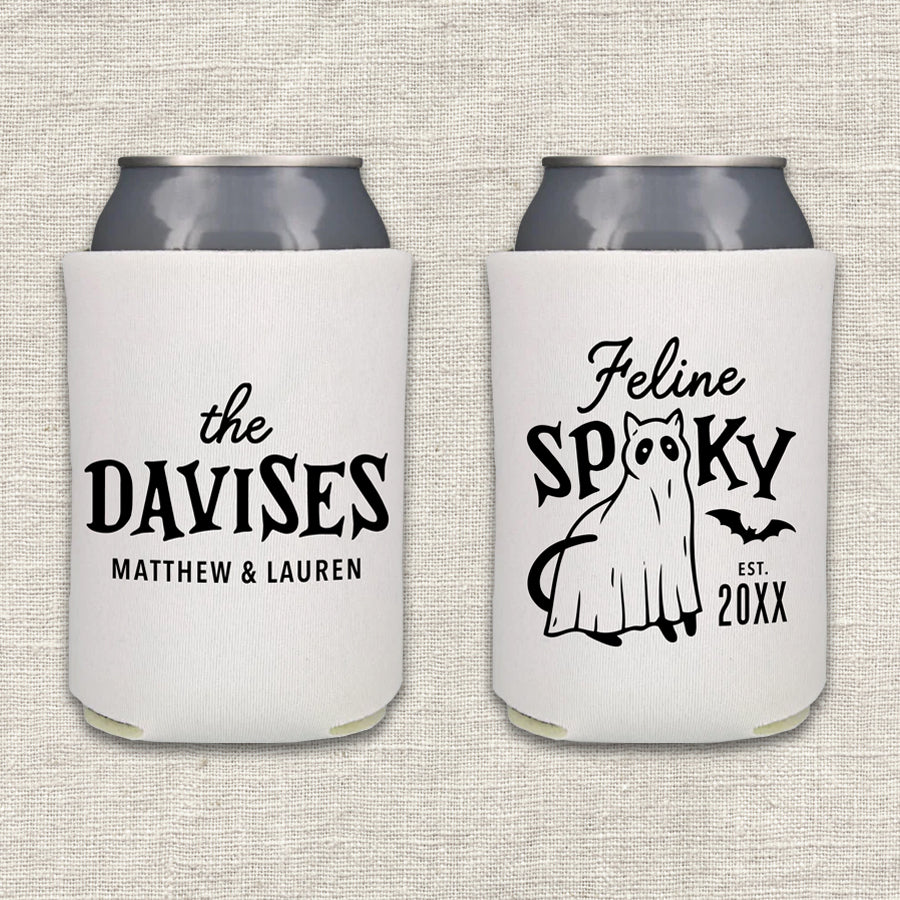 Feline Spooky Halloween Wedding Koozie