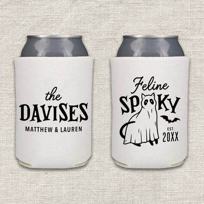 Feline Spooky Halloween Wedding Koozie