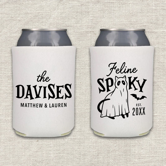 Feline Spooky Halloween Wedding Koozie