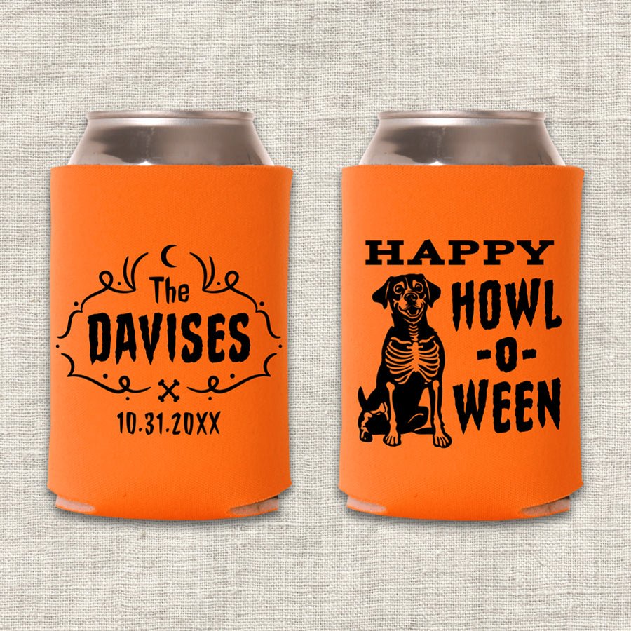 Happy Howl-O-Ween Dog Halloween Wedding Koozie