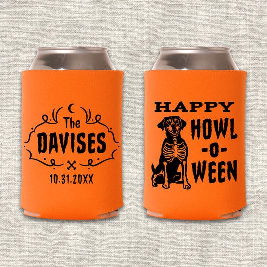 Happy Howl-O-Ween Dog Halloween Wedding Koozie