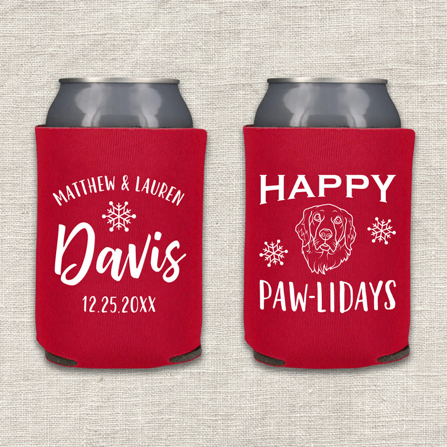 Happy Paw-lidays Christmas Dog Wedding Koozies