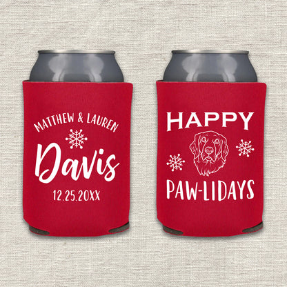 Happy Paw-lidays Christmas Dog Wedding Koozies