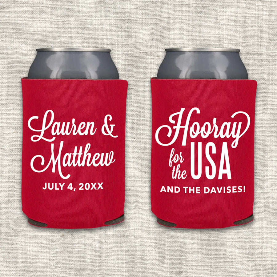 Hooray for the USA 4th of July Wedding Koozie