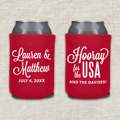 Hooray for the USA 4th of July Wedding Koozie