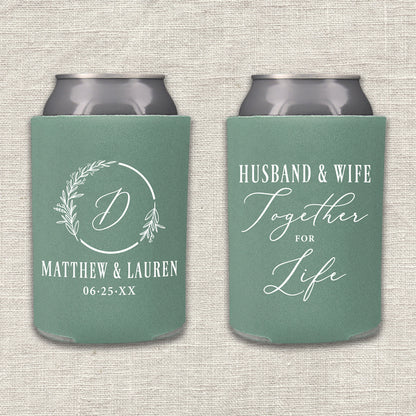 Husband and Wife Together for Life Wedding Koozies