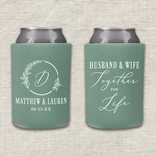 Husband and Wife Together for Life Wedding Koozies