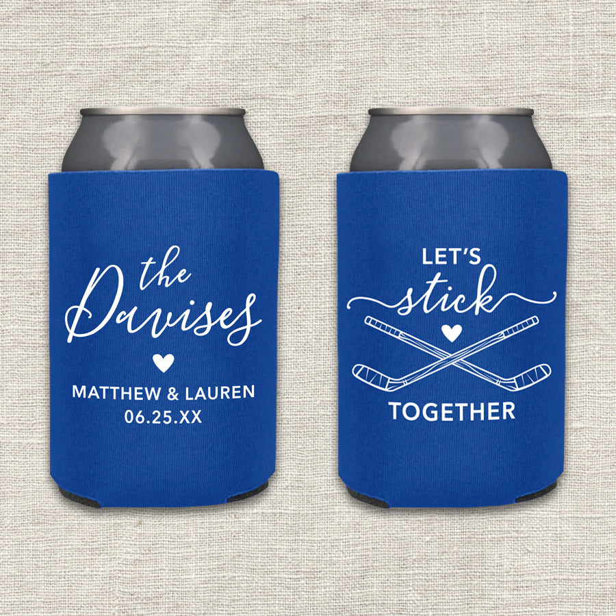 Let's Stick Together Hockey Wedding Koozie