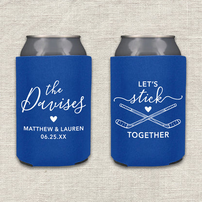 Let's Stick Together Hockey Wedding Koozie