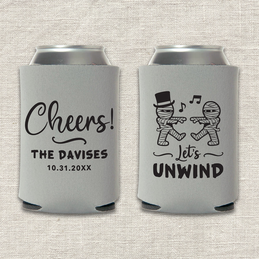 Let's Unwind Mummy Halloween Wedding Koozies
