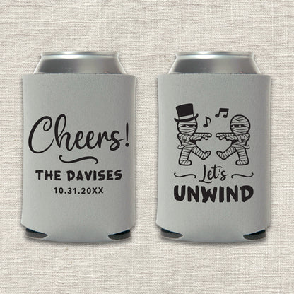 Let's Unwind Mummy Halloween Wedding Koozies