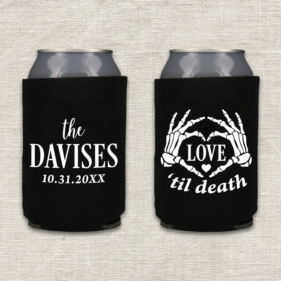 Love Til Death Halloween Skeleton Wedding Koozie