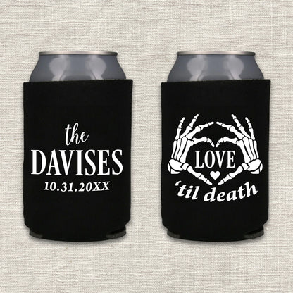 Love Til Death Halloween Skeleton Wedding Koozie