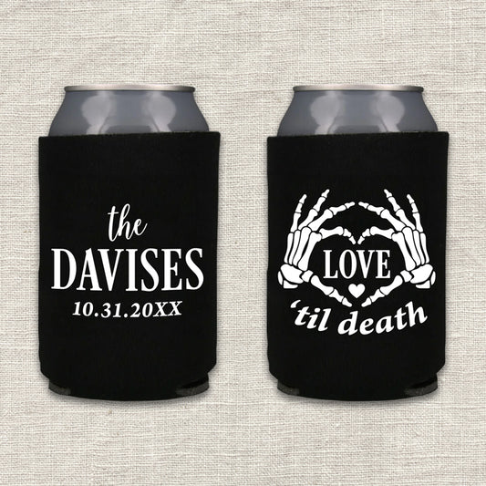 Love Til Death Halloween Skeleton Wedding Koozie
