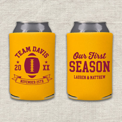 Our First Season Football Wedding Koozie