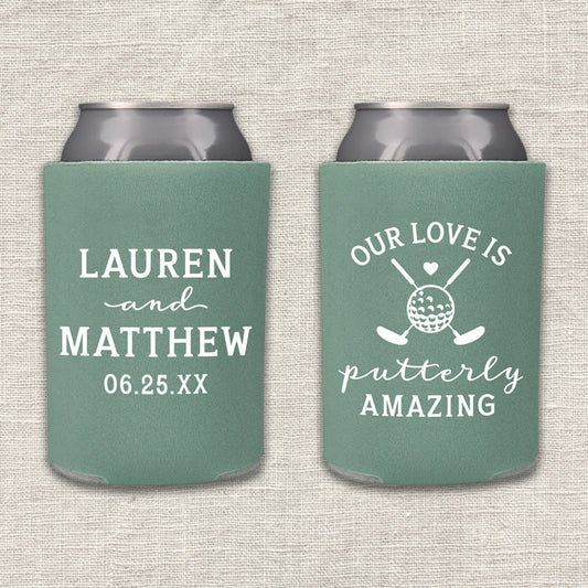 Our Love Is Putterly Amazing Golf Wedding Koozie