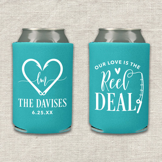 Our Love Is the Reel Deal Fishing Wedding Koozie