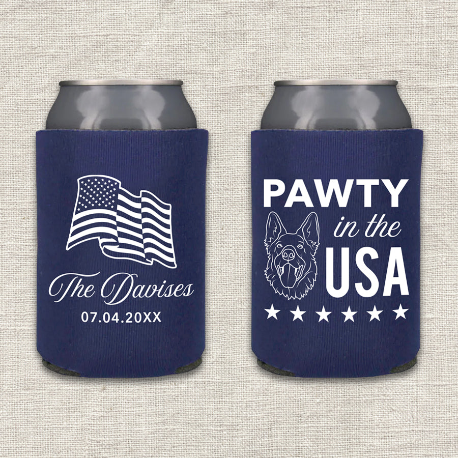 Pawty in the USA 4th of July Dog Wedding Koozie