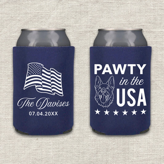 Pawty in the USA 4th of July Dog Wedding Koozie