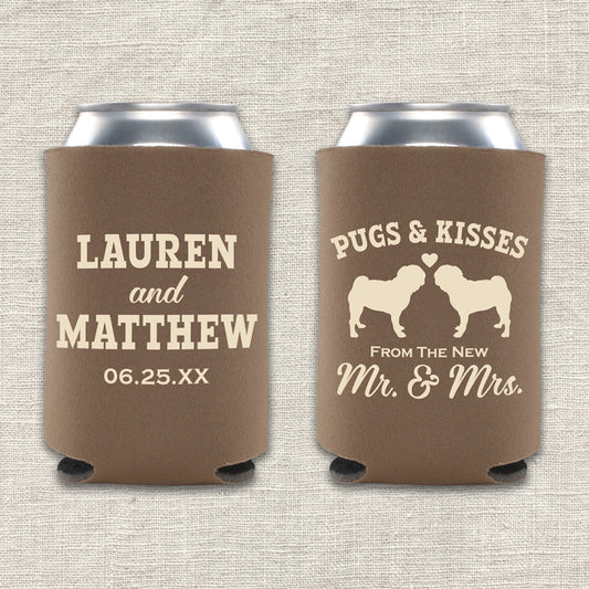 Pugs and Kisses from the New Mr. and Mrs. Dog Wedding Koozie