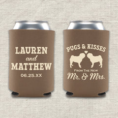 Pugs and Kisses from the New Mr. and Mrs. Dog Wedding Koozie