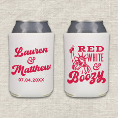 Red, White, and Boozy 4th of July Wedding Koozie