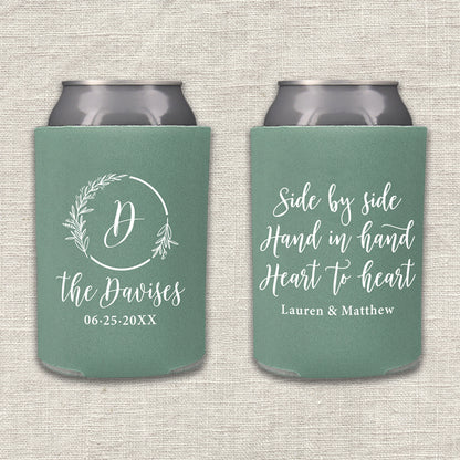 Side by Side, Hand in Hand, Heart to Heart Wedding Koozie