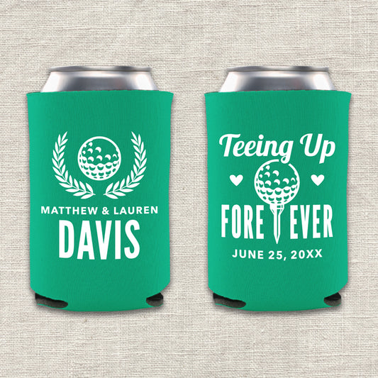 Teeing Up Forever Golf Wedding Koozie