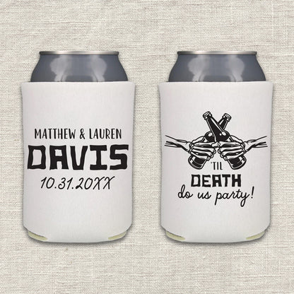 'Til Death Do Us Party Skeleton Halloween Wedding Koozie
