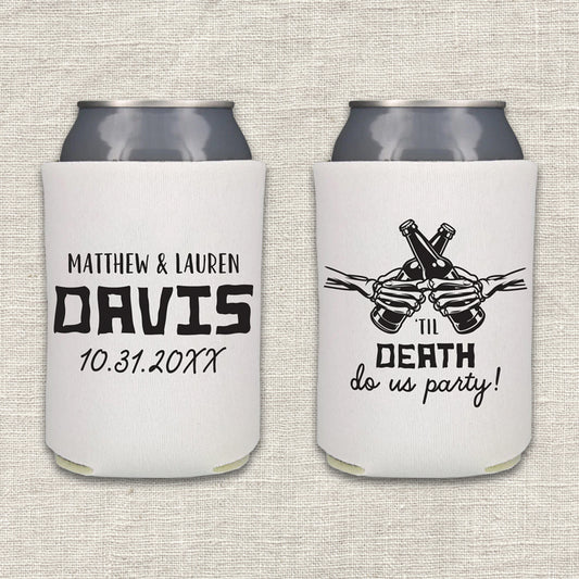 'Til Death Do Us Party Skeleton Halloween Wedding Koozie