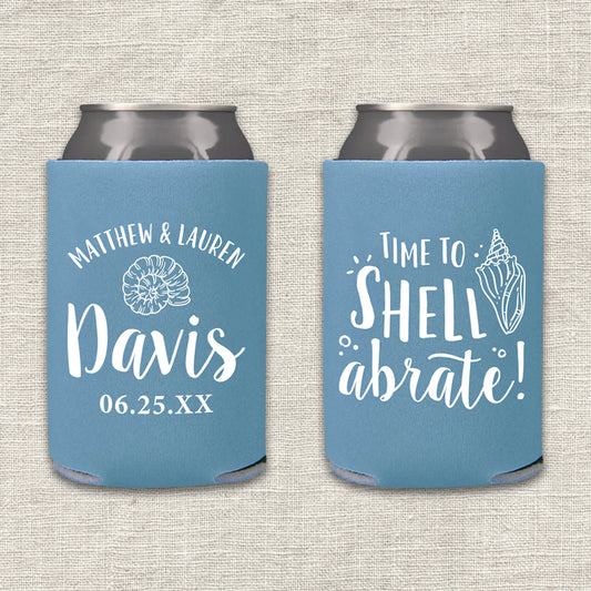 Time to Shell-abrate Seashell Destination Wedding Koozie