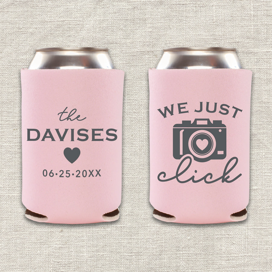 We Just Click Camera Wedding Koozies