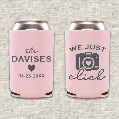 We Just Click Camera Wedding Koozies