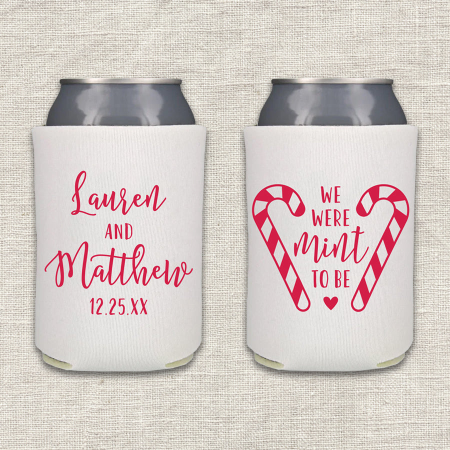 We Were Mint To Be Christmas Candy Cane Wedding Koozie